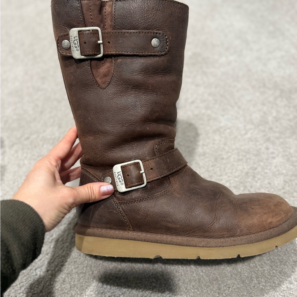 UGG Chocolate Leather Mid-Calf Boots